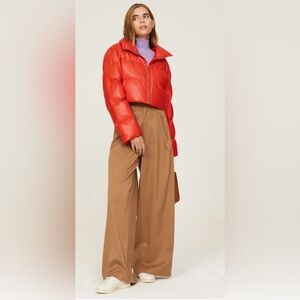 Staud Women's Cropped Orange Puffer Jacket